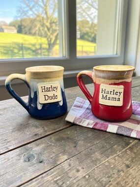 HARLEY DUDE & HARLEY MAMA HANDMADE POTTERY MUG SET